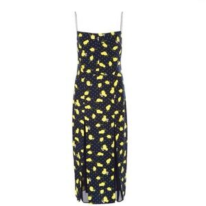 NEW PIAMITA THE SIMONE MIDI Slip‎ DRESS Lemon Print 100% Silk Women Medium Navy